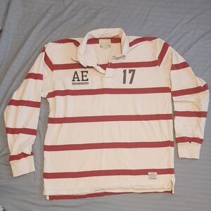 American Eagle White/Red Stripe Long Sleeve Polo (Mens M)